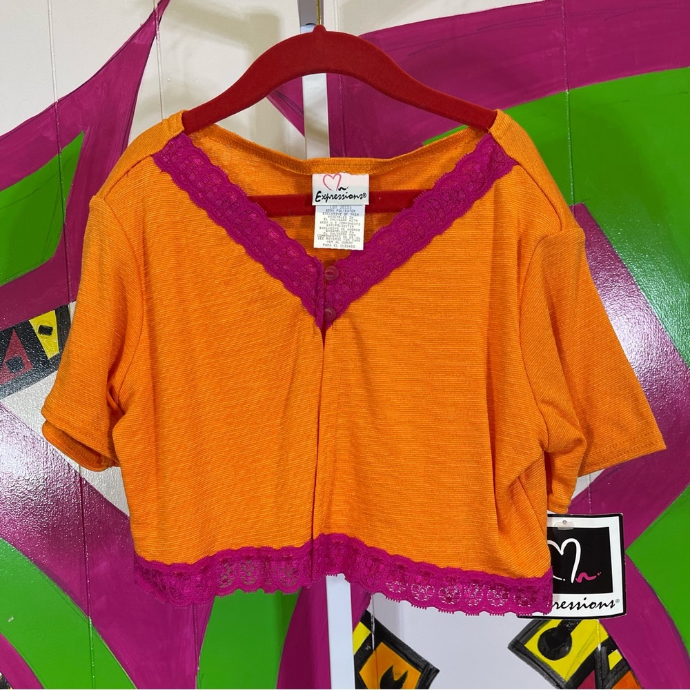 NWT Expressions, Girls, Cardigan/Shirt. Size 10/12. Cropped with lace trim.